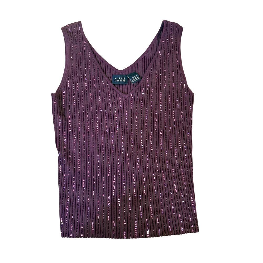 Hillard & Hanson McBling Ribbed Tank Top Purple Sequin Womens Knit Y2K Party L
